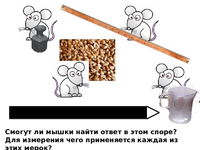 Смогут ли мышки найти ответ в этом споре? Для измерения чего применяется каждая из этих мерок? 