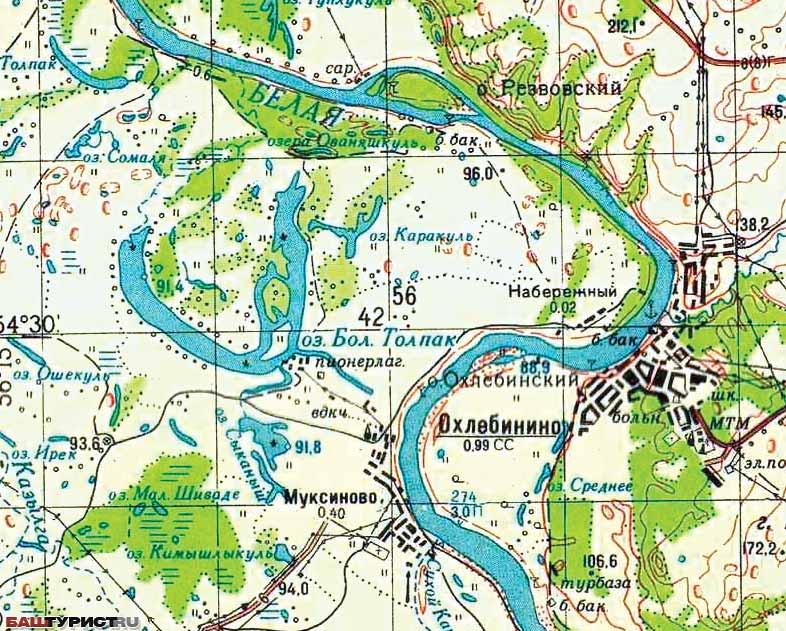 Карта водоемов башкирии подробная с названиями озер