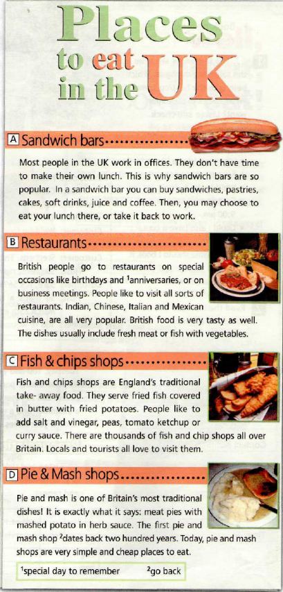 Eat как переводится на русский. Текст eating the British way. Eating out in the uk. Places to eat in the uk. Places to eat in the uk Spotlight 6 меню.