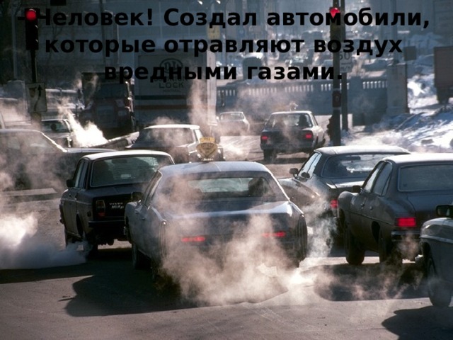- Человек! Создал автомобили, которые отравляют воздух вредными газами. 