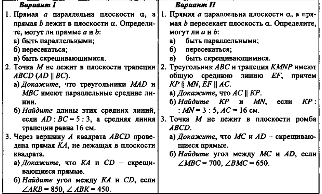 Самостоятельная работа по геометрии 10 класс. Контрольная работа по геометрии 10 класс Аксиомы стереометрии. Параллельность плоскостей 10 класс контрольная. Контрольная по геометрии 10 класс параллельность плоскостей. Контрольная работа по геометрии 10 класс параллельность плоскостей.