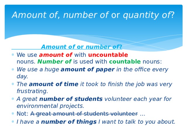 amount of number of or quantity of cambridge grammar