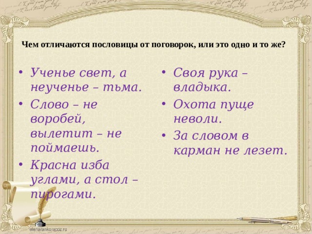 Чем отличаются поговорки