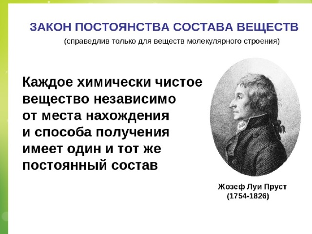 Закон постоянства состава вещества химия 8 класс презентация рудзитис