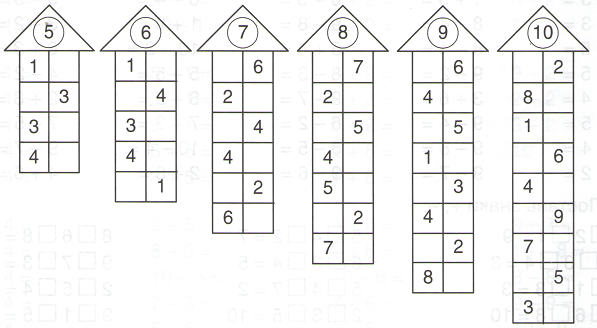 Состав чисел от 1 до 10 домики в картинках распечатать для 1 класса