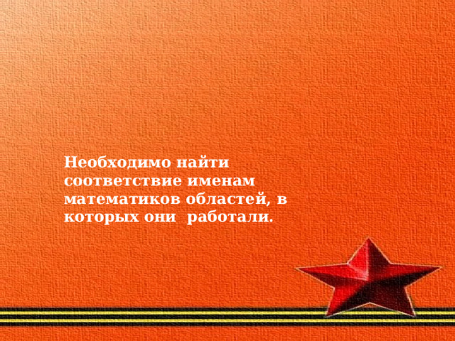 Необходимо найти соответствие именам математиков областей, в которых они работали. 
