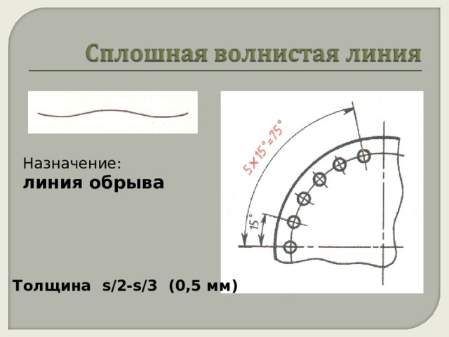 Назначение: линия обрыва Толщина s/2-s/3 ( 0 ,5 мм) 