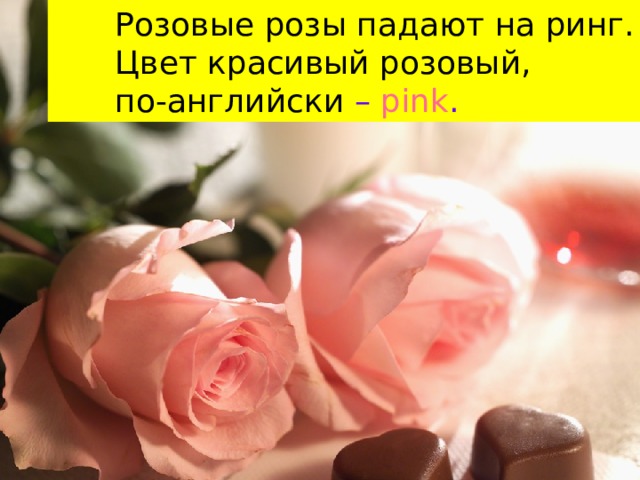Розовые розы падают на ринг.  Цвет красивый розовый,  по-английски –  pink .