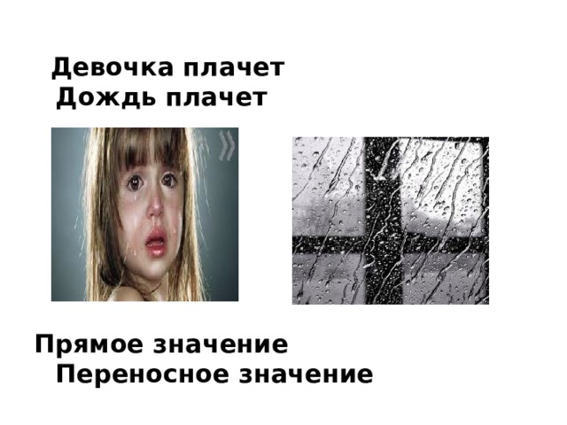  Девочка плачет Дождь плачет       Прямое значение Переносное значение  