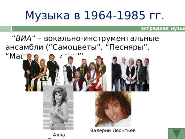 Сообщение на тему современные виа музыкальный пример