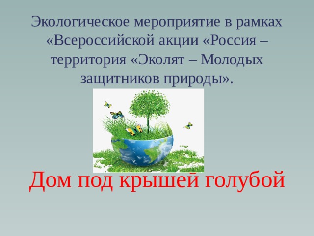 Экологическое мероприятие в рамках «Всероссийской акции «Россия – территория «Эколят – Молодых защитников природы».   Дом под крышей голубой 