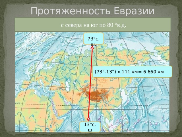 Нанесите крайние точки материка и подпишите их координаты евразия физическая карта