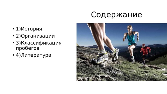  Содержание 1)История 2)Организации 3)Классификация пробегов 4)Литература 
