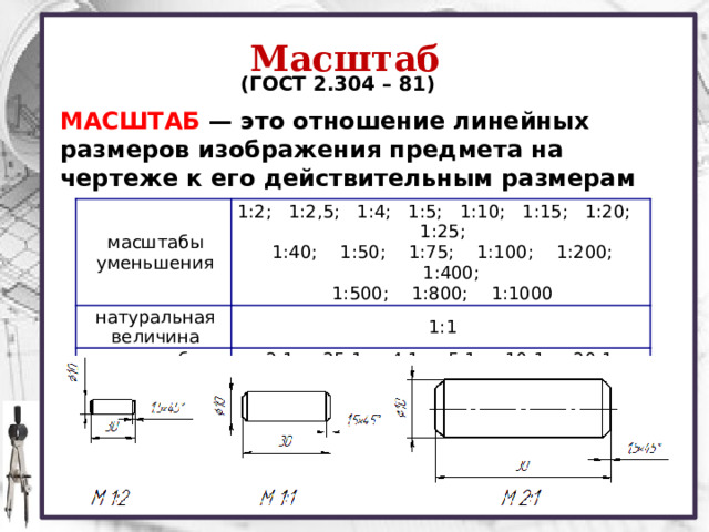 Масштабы применяемые на чертежах