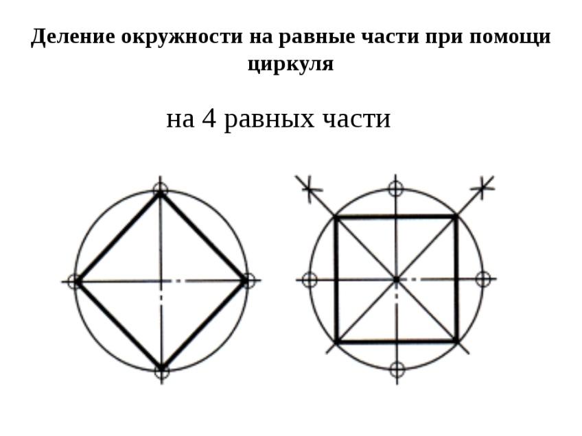Как разделить круг на 4 части. Как разделить окружность на 4 части циркулем. Деление окружности на 4 равные части. Деление круга на 4 части циркулем. Разделить круг на 4 равные части циркулем.