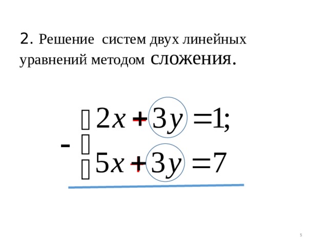 2. Решение систем двух линейных уравнений методом сложения. -  