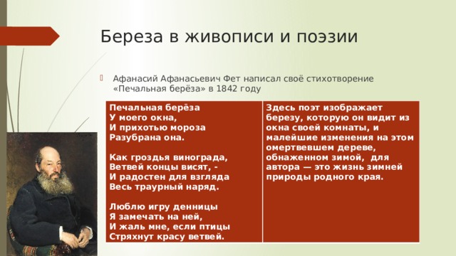 Анализ стихотворения печальная береза по плану