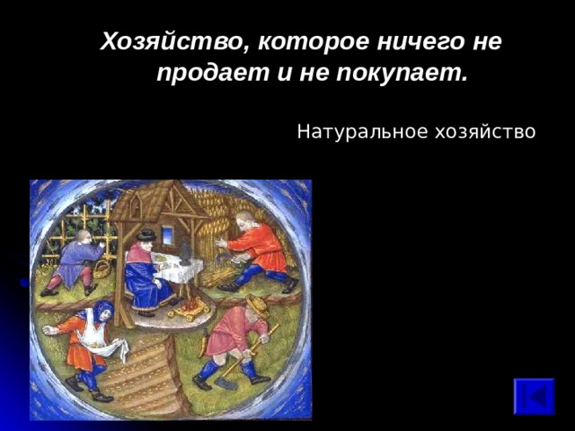 Хозяйство, которое ничего не продает и не покупает. Натуральное хозяйство 
