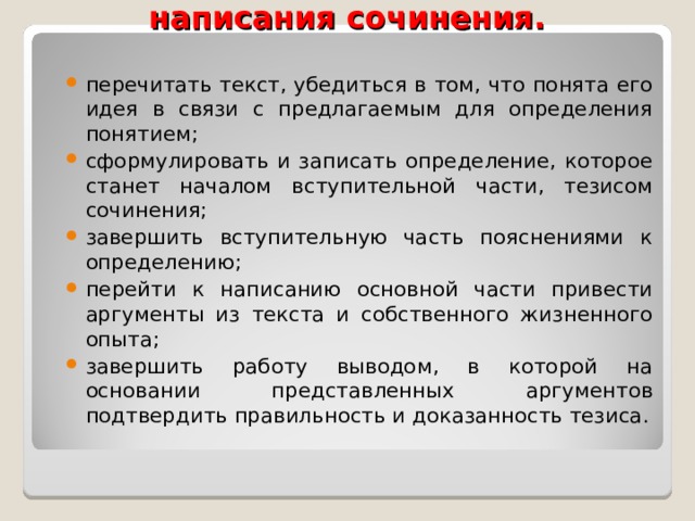 Алгоритм написания сочинения.