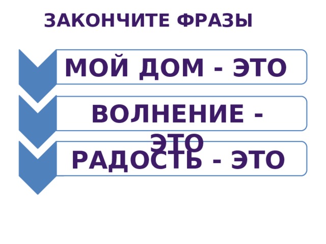 Закончите фразы Мой дом - это Волнение - это Радость - это