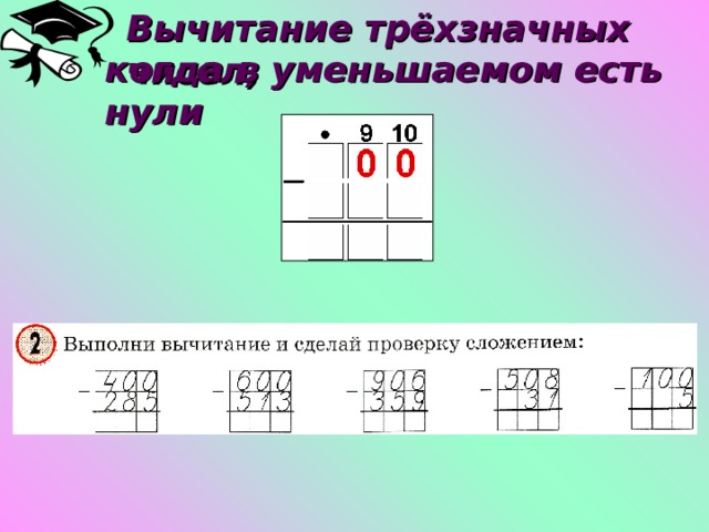 Алгоритм вычитания трехзначных чисел 3 класс презентация