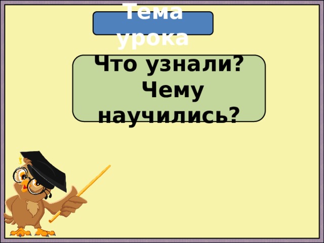 Тема урока Что узнали?  Чему научились? 