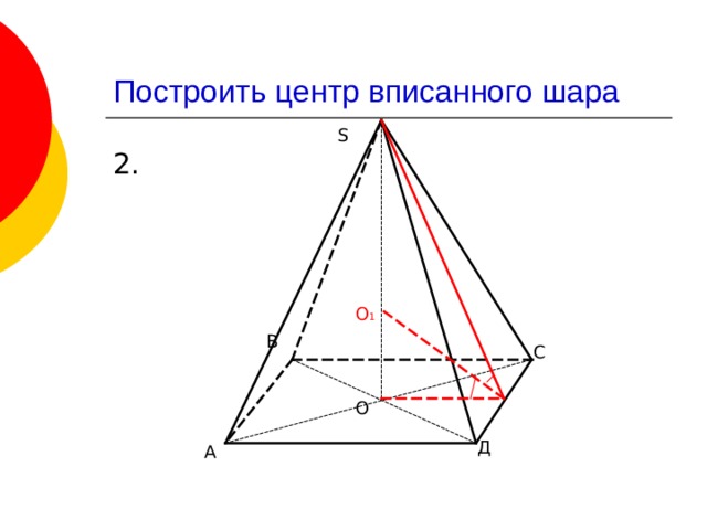 Построить центр вписанного шара S О 1 В С О Д А 