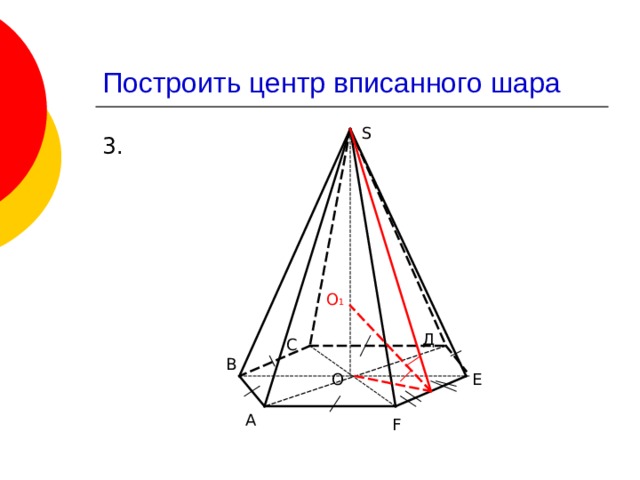 Построить центр вписанного шара S 3. О 1 Д С В О Е А F 