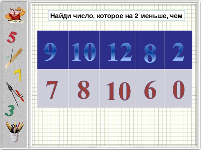 Найди число, которое на 2 меньше, чем 