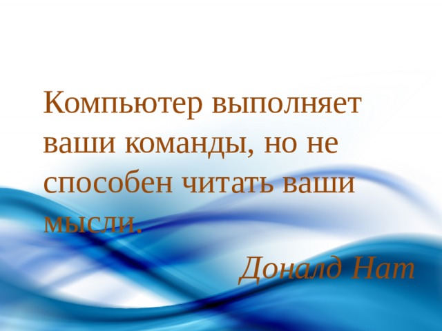  Компьютер выполняет ваши команды, но не способен читать ваши мысли. Доналд Нат 