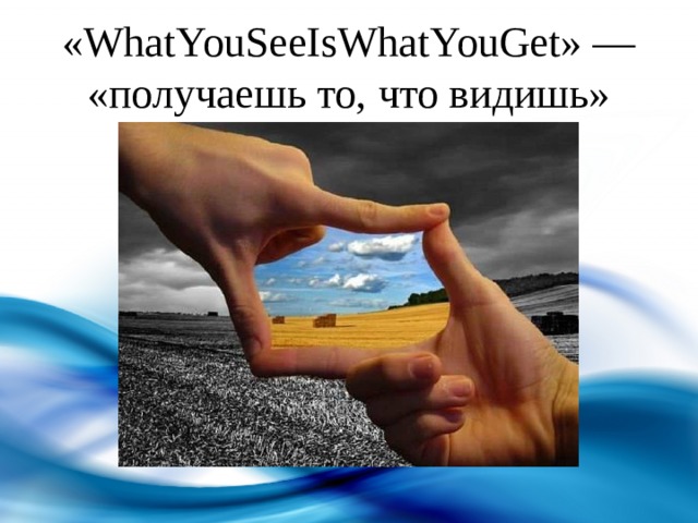 «WhatYouSeeIsWhatYouGet» — «получаешь то, что видишь» 