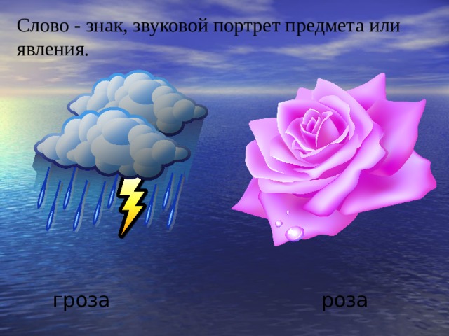 Слово - знак, звуковой портрет предмета или явления. гроза роза 