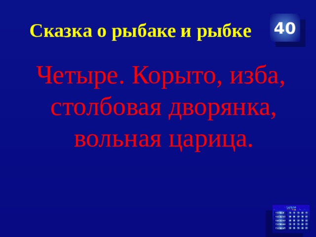 Сказка о рыбаке и рыбке 40  Четыре. Корыто, изба, столбовая дворянка, вольная царица. 