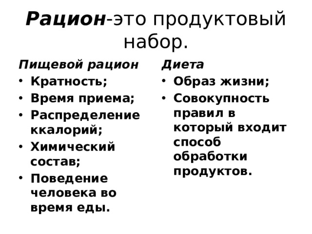 Образ жизни это совокупность. Рацион. Кратность рациона. Рацин.