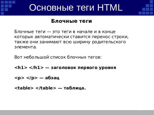 Основные теги страницы. Блочные Теги html. Что такое Теги и элементы html. Html Теги список. Блочные и строчные Теги html.