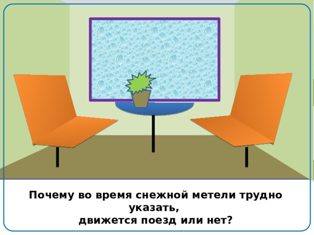 Почему во время снежной метели трудно указать, движется поезд или нет? 