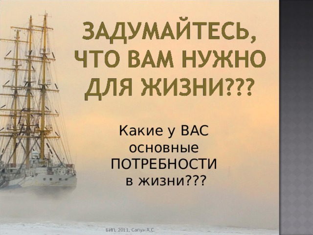 Какие у ВАС основные ПОТРЕБНОСТИ  в жизни??? БИП, 2011, Сапун А.С. 