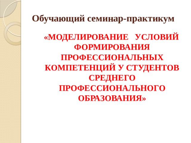 Обучающий семинар-практикум  «МОДЕЛИРОВАНИЕ УСЛОВИЙ ФОРМИРОВАНИЯ ПРОФЕССИОНАЛЬНЫХ КОМПЕТЕНЦИЙ У СТУДЕНТОВ СРЕДНЕГО ПРОФЕССИОНАЛЬНОГО ОБРАЗОВАНИЯ»  