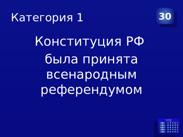 Категория 1 30 Конституция РФ была принята всенародным референдумом 