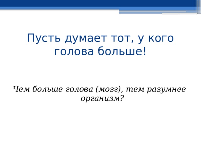 Пусть думает тот, у кого голова больше! Чем больше голова (мозг), тем разумнее организм? 