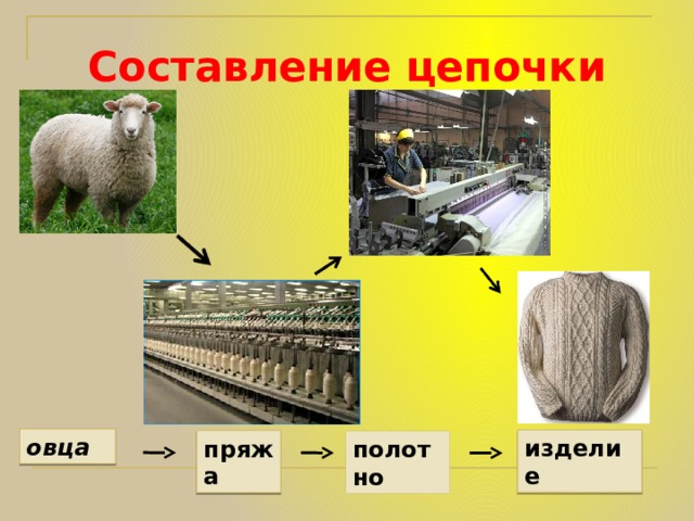 Составление цепочки овца изделие пряжа полотно 