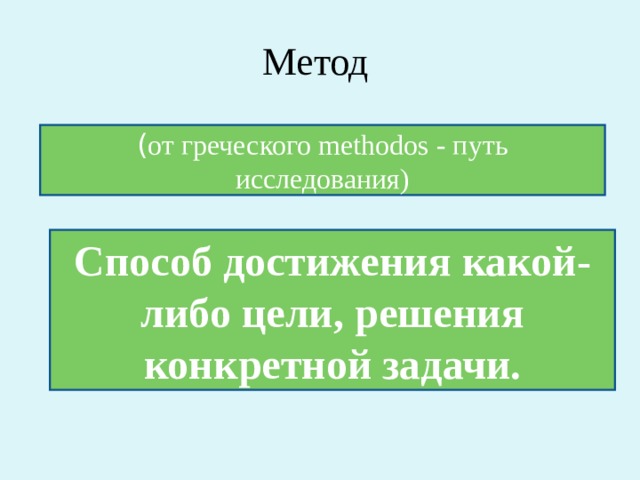 Метод ( от греческого methodos - путь исследования) Способ достижения какой-либо цели, решения конкретной задачи. 
