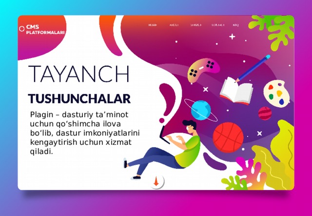 Plagin – dasturiy ta’minot uchun qo‘shimcha ilova bo‘lib, dastur imkoniyatlarini kengaytirish uchun xizmat qiladi. 