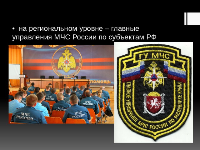 •  на региональном уровне – главные управления МЧС России по субъектам РФ 