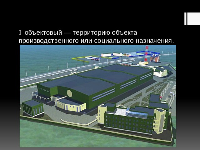   объектовый — территорию объекта производственного или социального назначения. 