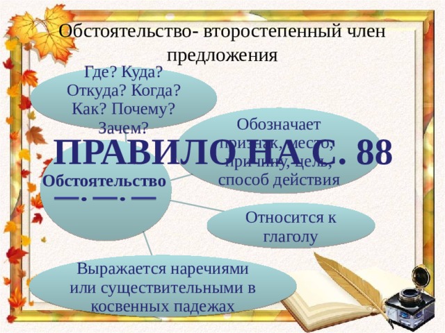 Урок русского языка 8 класс обстоятельства. Урок обстоятельство 5 класс.