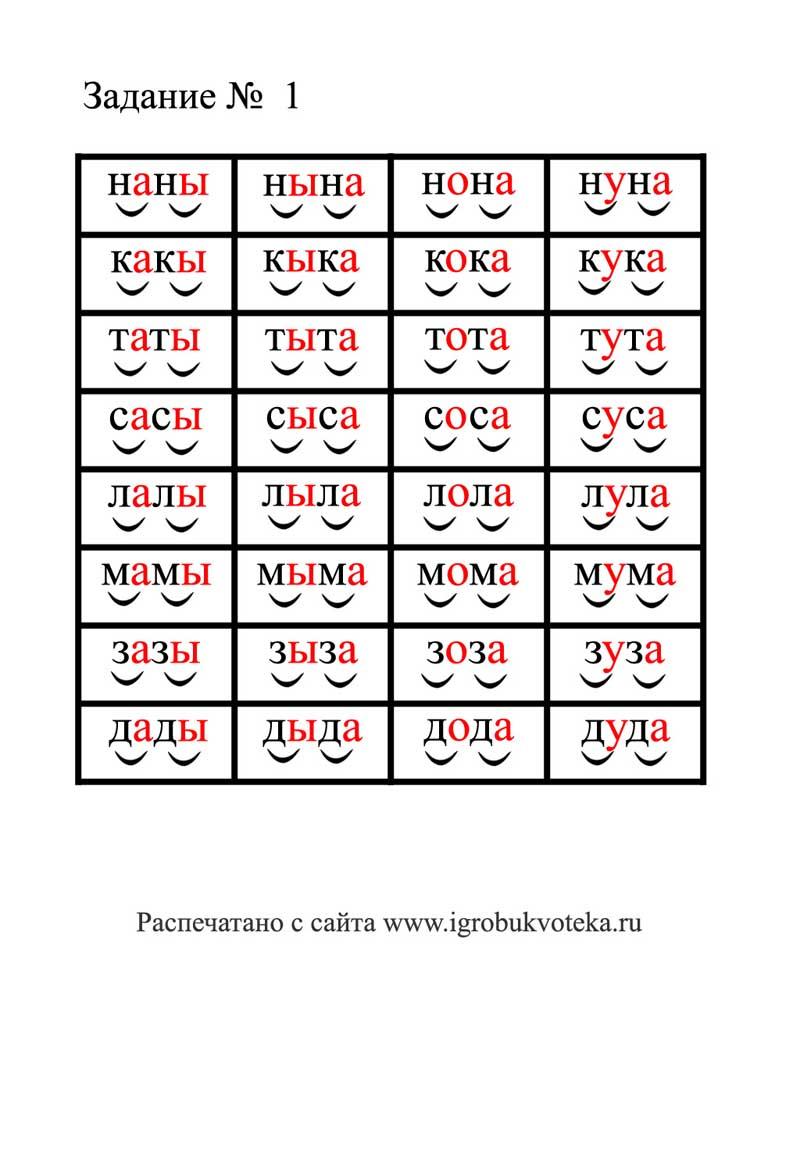 Слоговые таблицы - Начальные классы - Тесты - 1 класс