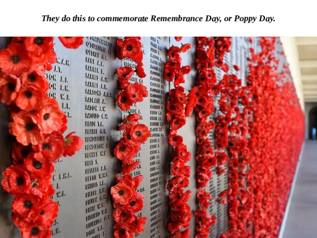 They do this to commemorate Remembrance Day, or Poppy Day. 