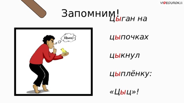 Запомним! Ц ы ган на ц ы почках ц ы кнул ц ы плёнку: «Ц ы ц»!  