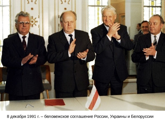 8 декабря 1991 г. – беловежское соглашение России, Украины и Белоруссии 